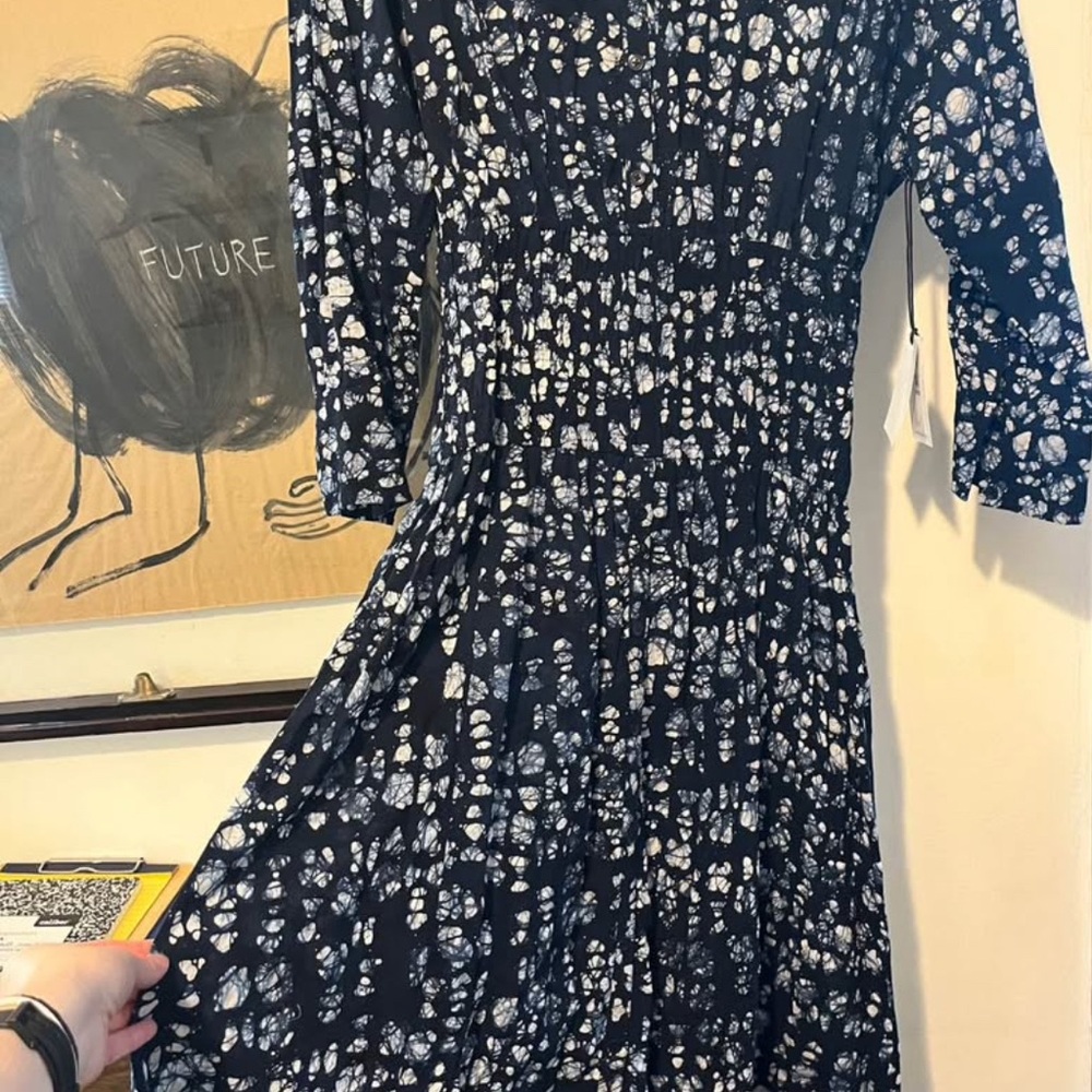 Apiece Apart Navy and White Patterned Long Sleeve Dress
